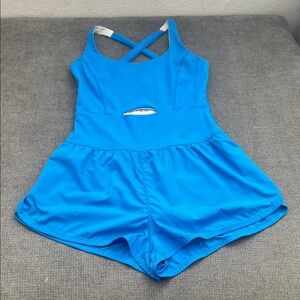 FP Movement by Free People Bright Blue Active Romper with Cross-Back Straps